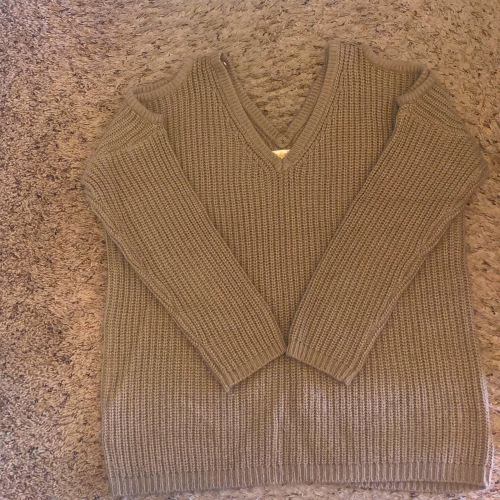 Cold shoulder tan sweater